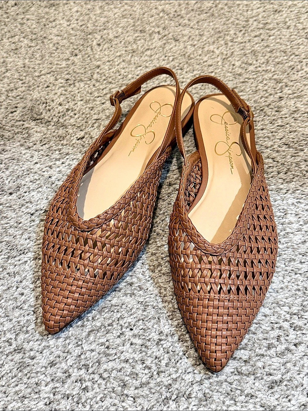 Jessica Simpson Mezzah Pointed Toe Slingback Flat Flats Brown US 9M